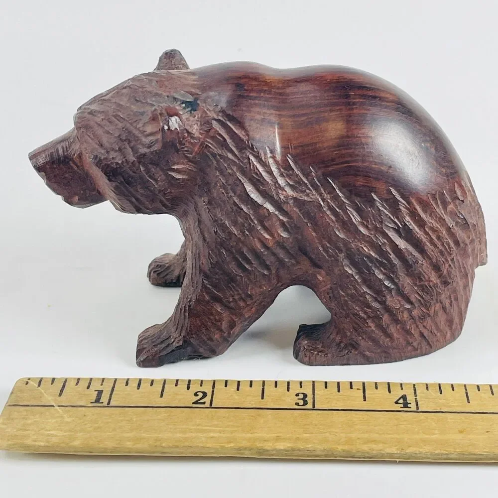 Vintage Hand Carved Ironwood Bear Figurine Rustic Folk Art Animal Sculpture 5